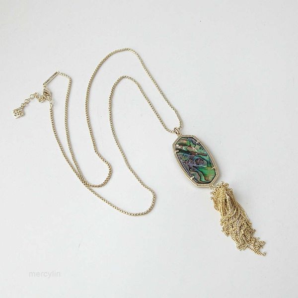 2024 Designer Kendrascott Jewelry Bijoux Long Collier Rayne Series Light Gold Abalone Shell Collier Tassel Long Collier Chain