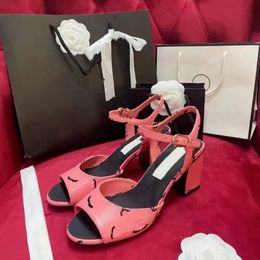 2024 Sandalias de cuero de diseñador para mujer Tacones 2c de verano Moda Playa Tacones de alta calidad para mujer 6.5 8.5 cm de alto 35-41