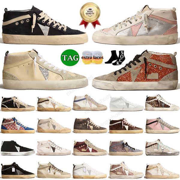 2024 Mocassins de créateurs Golden Sneakers Stars Chaussures Casual Cuir Italie Mid Sequin Classic Blanc Dirty Do-Old Shoe Marque Femmes Hommes Ball Star Baskets Plate-forme