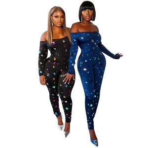 2024 Designer Jumpsuits met lange mouwen Dames Off-shoulder rompertjes Casual bodycon jumpsuits Een stuk legging Effen overalls Groothandel kleding 10434