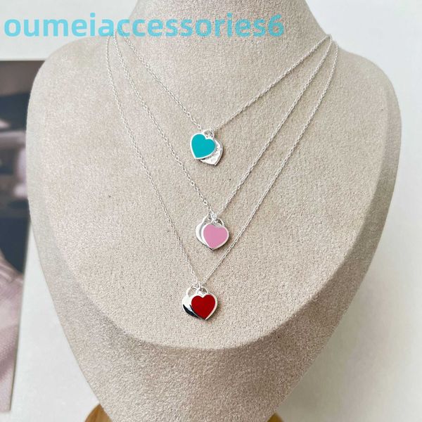 2024 Diseñador de marca de lujo Joyería Collares pendientes Plata esterlina Doble Esmalte femenino Azul Rosa Corazón 925 Collar Cadena Regalo del día de San Valentín