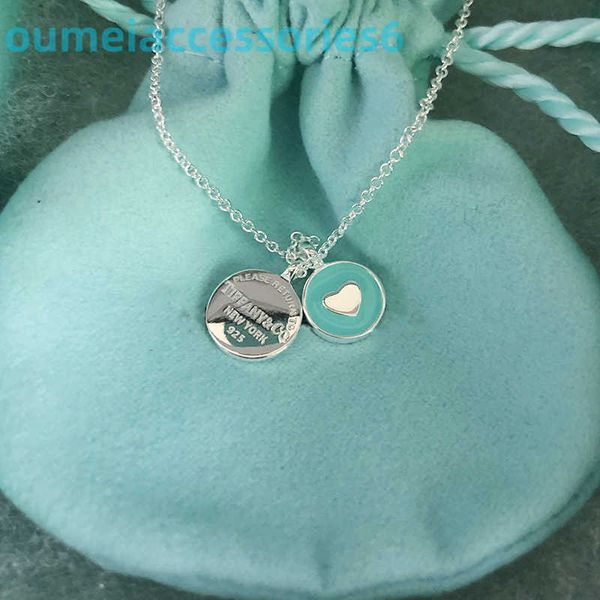 2024 Diseñador Joyería de lujo Collares S925 Plata esterlina Japonés y coreano Little Love Pequeño personalizado redondo Marca Collar en forma de cadena Colgante de corazón azul