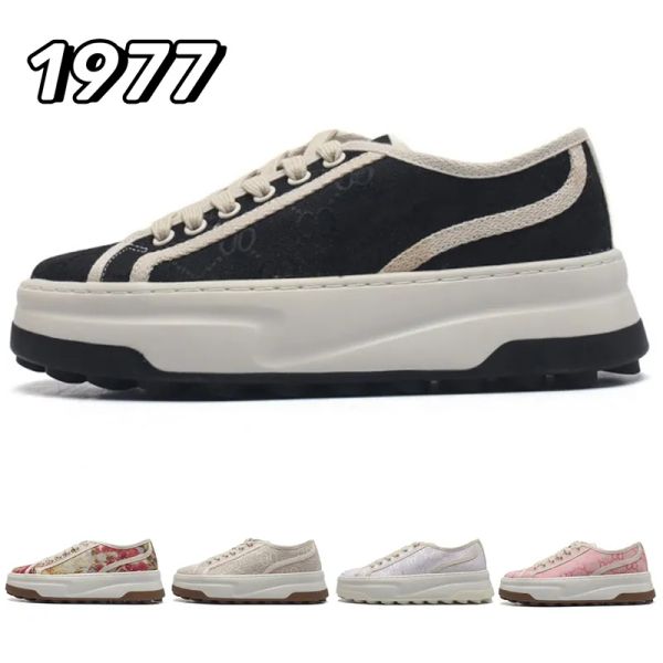 2024 Designer Luxury Trims Tissu Chaussures à semelles épaisses Femmes Chaussures Casual High Top Lettre Sneaker de haute qualité Italie 1977 Beige Ebony Canvas Chaussures de tennis