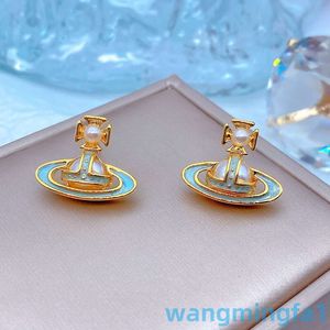 2024 Designer Luxury Xitai Queenjewellery Xis Pearl Silver Needle Labeld Italian Enemel Style Earth Planet Minority Orees Minority Oreads for Women