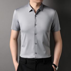 2024 Designer Men's Casual Shirts Ice Silk Stretch White White Short Girt For Men Summer Business Color Color Mens Workwear Works Slim-Fit Breathable M-3XL