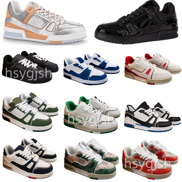 2024 Designer Men Sneaker Virgil Trainers Chaussures décontractées Low Calfskin Cuir en cuir respirant Blanc Green Bleu Plateforme de Recréation extérieure Femmes Femmes Sneakers Taille 36-45