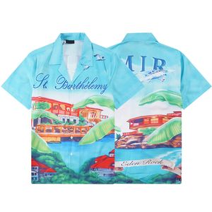 2024 Designer Mens Fashion Geometric Print Bowling Hawaiian Flower Casual Shirt Men Slim Fitting Short Sleeve veelzijdige T-shirt M-3XL