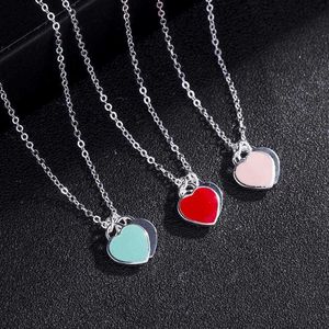 2024 Designer Ketting Liefde Kraag Ketting Hanger Dubbel Emaille Dames Sterling Zilver 925 Blauw Hart t Home Gift Stijl Eenvoudig