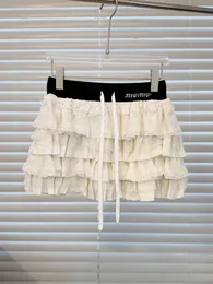 2024 Diseñador Nuevo Sweet Lace Patchwork Skirts Women Solid Color Mini A-Line Drawstring Ladies All-Match