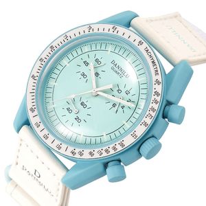 2024 Designer Omegawatch Co Brand Plant Ceramic Sun Planet Super Star Couple Watch Men's and Women's Night Glow Three Eyes Chronograph