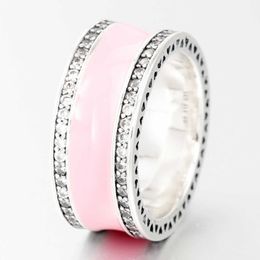 2024 Designer Pandoraring Dora's Band Ringen liefde Hot Style Roze Emaille Brede Eenvoudige damesring