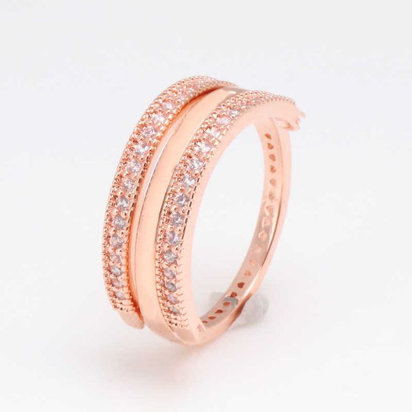 2024 Designer Pandoraring Dora's Band anneaux en forme de coeur Copper Rose Gold Flip Love Ring Gift