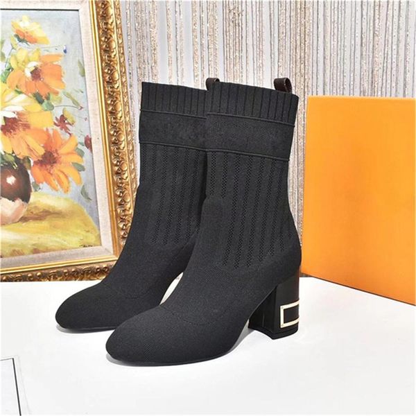 2024 Designer Paris Bottines Chaussette Mesh Accent Stretch Tissu Silhouette Talons Hauts Femme Désert Classique Hiver Dames Martin Baskets Taille