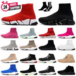 2024 Designer Paris Chaussettes Bottes Speed 1.0 2.0 Chaussures de sport Plate-forme Triple noir blanc Beign Rouge brillant tricot Slip-On Mocassins Baskets 2.0 Booties Hommes Femmes Sneaker Dhgate