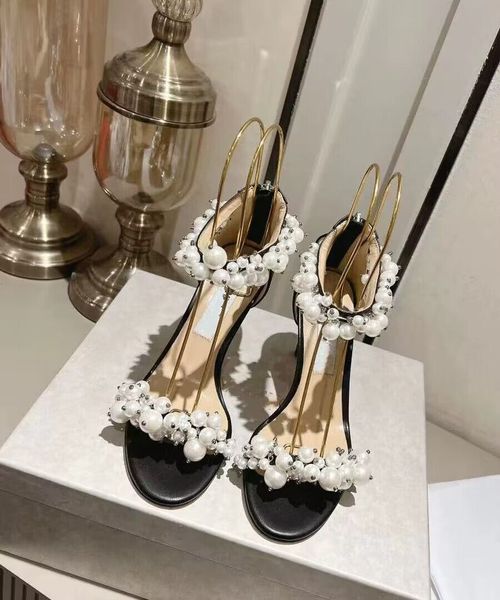 Maisel JC – sandales en cuir perlé de styliste, talons aiguilles, lanière à la cheville, en cuir véritable, noir et blanc, chaussures de mariage, 2024