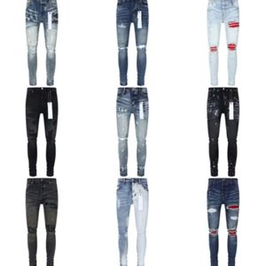 2024 Designer Paars Distress Torn Motorcycle Slim Fit Nieuwe Straight Leg Jeans Splash-inkt Opvouwbare Broek Heren Print Tear Fashion Herenleggings Maat 28-40 jgu668