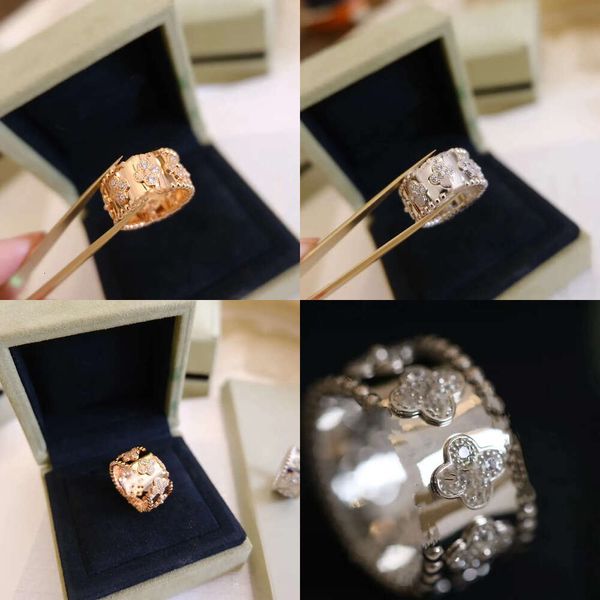 2024 Rings de diseñador para mujeres Four Leaf Clover Cleef Kaleidoscope Anillo de oro Sier Diamond Nail Ring Valentín Boda Boda Original Calidad original