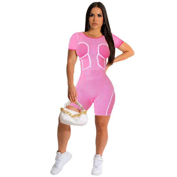 2024 Designer Rompers Summer Femmes Combinaisons à manches courtes Imprimer Bodycon Combishorts Skinny One Piece Salopette Yoga Fitness Vêtements En Vrac En Gros 9643