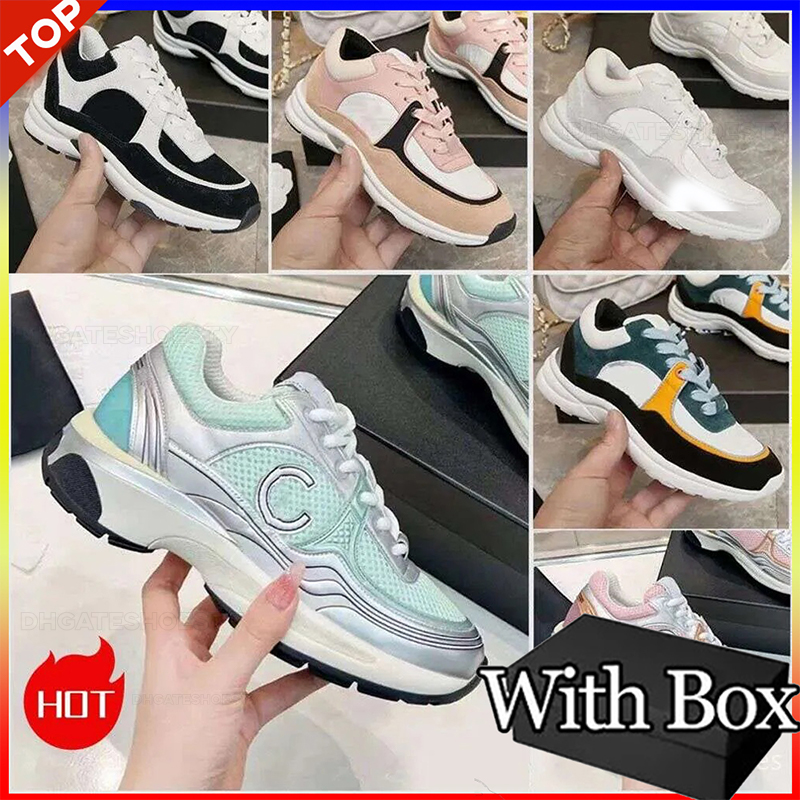 2024 Designer Running Shoes Brand Channel Sneakers dames veter-up casual schoenen klassieke trainer sdfsf stof suède effect stad GSFS maat met doos