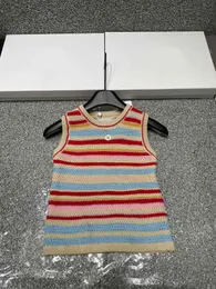 2024 Diseñadora Fashion de la pista de verano Mujeres O-Neck Contraste Color Rayo Tanks casuales Vest Somless Dames Tops