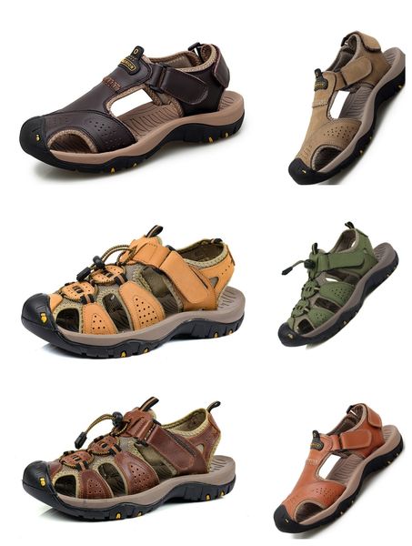 2024 Designer's New Retro Luxury Leather Hommes Femmes Chaussures d'eau en plein air Sandales pour femmes confortables Militaire Vert Rétro Marron Pantoufles