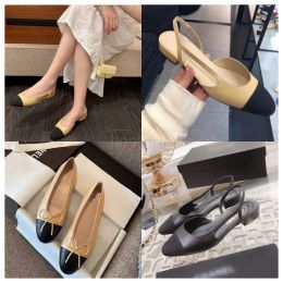 2024 Designer Sandalen Fashion Heels Ballet Flats Eather Slingback Heel Heel HOLT SCHOMEN SCHOPEN Spring Fall Office Ronde Hoofd Werk Werk kleding Schoenen Hoge kwaliteit Bag