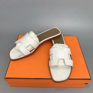 Mode sandalen echte lederen dames slippers zomer luxe platte dia's dames strand sandaal feestje bruiloft oran slipper met doos