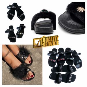 2024 Designer Sandalen Dames Lederen Casual Schoenen Romeinse Sandalen Platte Hak Geweven Gesp Slippers GAI TOPKWALITEIT Dame Slides zwart