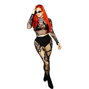 2024 Designer Sexy Mesh Femmes Survêtements Deux Pièces Ensembles À Manches Longues Tenues Transparentes Sexy Creux Top Leggings Voir À Travers Les Vêtements En Vrac En Gros 10437