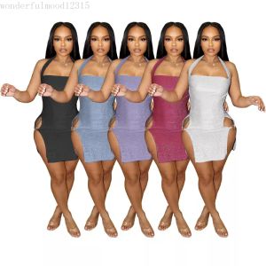 2024 Designer Sexy Mini Jurk Zomer Vrouwen Halter Split Jurken Mode Backless Bodycon Jurk Party Nachtclub Dragen Bulk Groothandel kleding