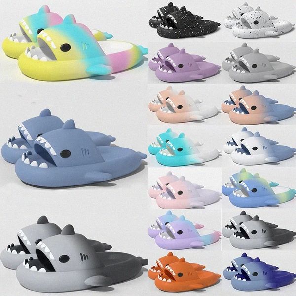 2024 Designer Shark Slippers Sinders Summer Men Femmes Rainbow Slides Rose Blue Grey Memory Sandales Soft Het Het Cushion Slipper Cloud Slide Indoor 889m # #