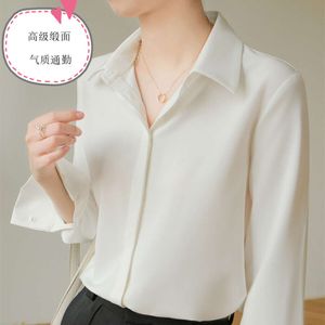2024 Camisa de diseñador Mujer Blusas de seda y seda Mujer Primavera y otoño Ropa profesional Contraste Color Manga larga Desplazamientos Slim Fit Cuello cuadrado tops mujer LIDE