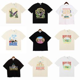 2024 Chemises de créateurs Summer Mens T-shirts Femmes Rhude Designers pour hommes Tops Lettre Polos T-shirts de broderie Vêtements T-shirt à manches courtes Grands T-shirts