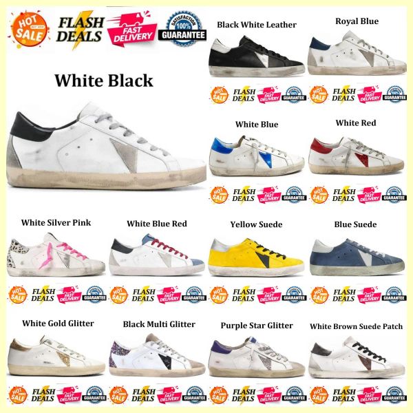 2024 Chaussures de créateurs Les femmes dorées font de vieilles baskets Super Star Brand Men New Release Italie Sequin Classic White Do Old Dirty Lace Up Woman Man Shoe Casual