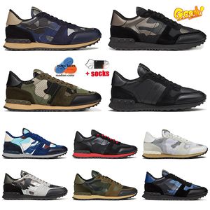 2024 Chaussures de créateurs Hommes Femmes Rockrunner Baskets en camouflage Mesh Tissu Caoutchouc Studb Noir Rouge Militaire Vert Blanc Beige Hommes Baskets Jogging Casual Chaussures