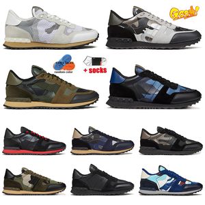 2024 Designer Schoenen Heren Dames Rockrunner Sneakers in Camouflage Mesh Stof Rubber Studb Zwart Marine Beige Grijs Camouflage Heren Trainers Joggen Casual Schoenen