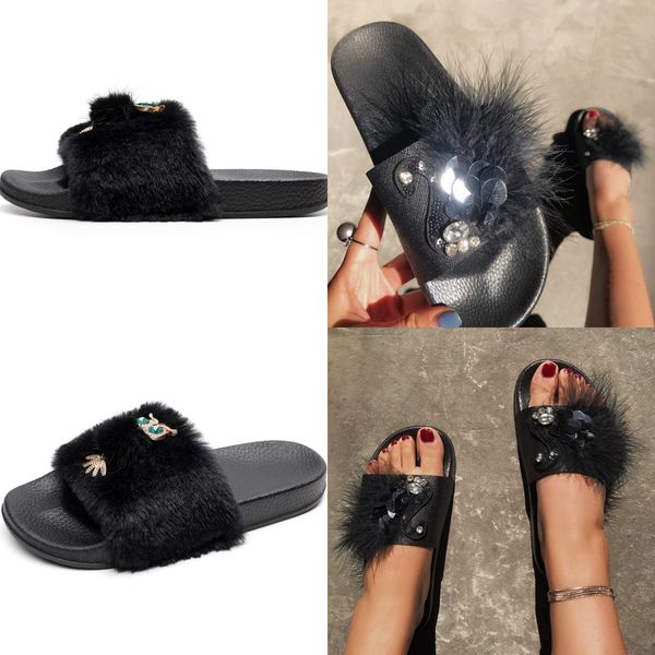 2024 Designer Slide Slipper Gris Femmes Été Talon Sandal Qualité Mode Pantoufle Imprimé Pantoufle Plat Pantoufle Plate-forme tongs Plage Classique sandale plate GAI