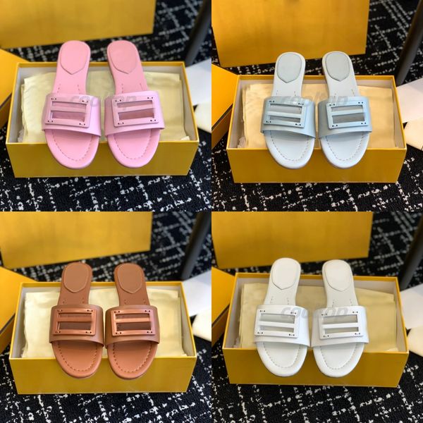 2024 Designadores zapatillas para mujer Sandalias de ganchillo de ganchillo Sandalias de cuero plano de verano zapatos casuales de lujo sándalo de playa para casa de lujo al aire libre