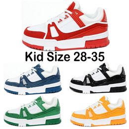 2024 Designer Sneaker Kids Virgil Trainer Casual schoenen kalfsleer leer abloh wit groen rode blauwe letter overlays platform lage sneakers eur 28-35