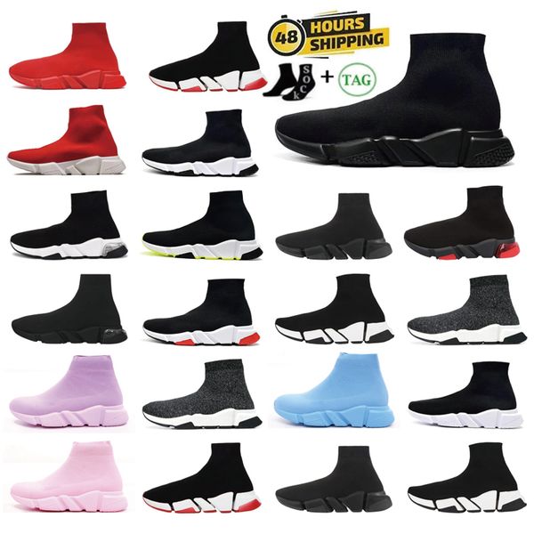 2024 Chaussures de chaussettes de créateurs Mentes femmes graffiti blanc noir rouge beige rose claire semelle lacet-up néon chaussettes jaunes runner runner plate-forme plate baskets décontractée 36-47