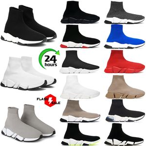 2024 Designer Sock Shoes Speed Trainer Casual schoenen voor mannen Dames Clear Sole Black Wit Beige Lace Mid Neon Yellow Mens Sport Chaussure Sneakers Tennis