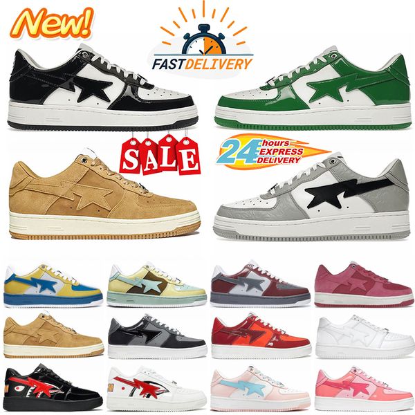 2024 Designer Sta Casual Chaussures Low Top Hommes et femmes Blanc Vert Camouflage Skateboarding Sport Bapely Baskets Chaussures de plein air Cuir imperméable Taille 36-45 avec boîte