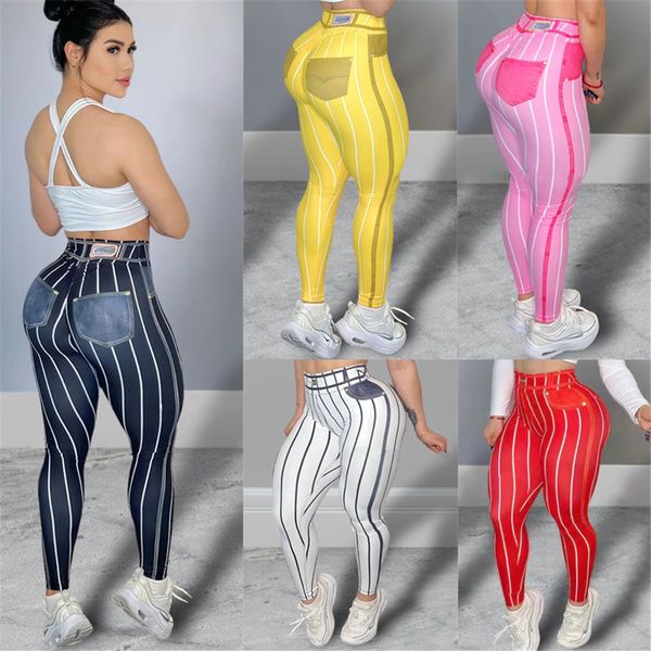 2024 Designer Pantalon rayé Femmes Plus Taille 3XL Printemps Skinny Taille haute Leggings Sexy Stretchy Fitness Yoga Pantalon Courir Sporty Wear Vêtements en gros 10629