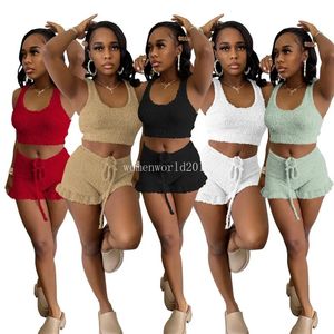 2024 Designer Summer Outfit Femmes Survêtements Deux Pièces Ensembles Débardeur Sans Manches Et Shorts Assortis Sportswear Solide Polaire Sweatsuits Vêtements En Gros