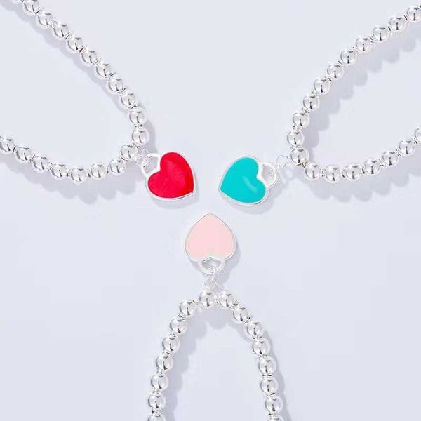 2024 Diseñador T Familia High Edition V Gold CNC Esmalte impreso Collar Collar de corazón azul Pulsera de doble forma rosa Doble Pulsera Hembra