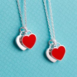 2024 Designer T Family's Double Love Red Collier S925 Sterling Silver Collar Collar Chaîne en émail Cadeau Internet pour petite amie
