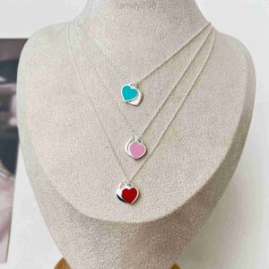 2024 Diseñador T Familia Familia Silver Collar Collar de corazón Doble Femenino Blue Pink 925 Collar Chain Valentine Regalo