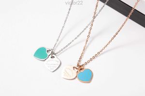 2024 Designer T's Classic Luxury Simple Blue Blue ENAMEL Double coeur Collier en forme de gueule