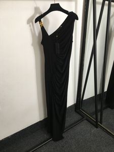 2024 Designer Temperament zomerjurk Nieuwe tailleband Split sexy high -end casual mouwloze jurk