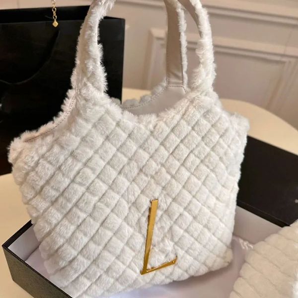 2024 Sac fourre-tout design Noir Blanc Sacs à main à bandoulière Sacs à provisions en peluche douce Sacs de marque de haute qualité Sac à main pour dames